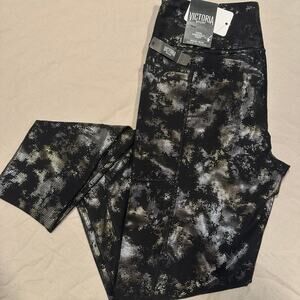 Victoria Sport Total Knockout Tight Black Gold Foil Leggings Medium NWT